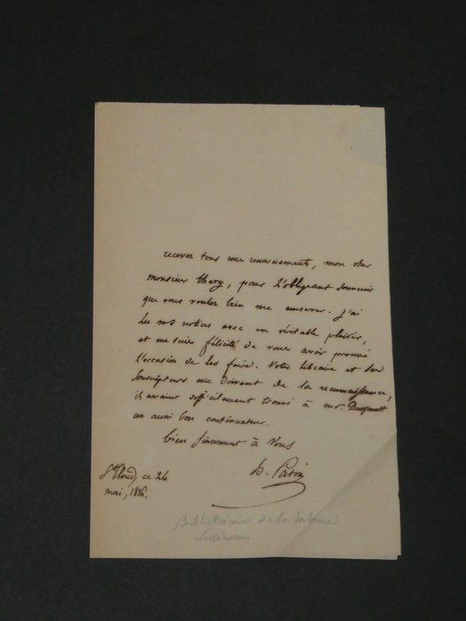 Henri Joseph Guillaume Patin - Lettre autographe signée - 1826