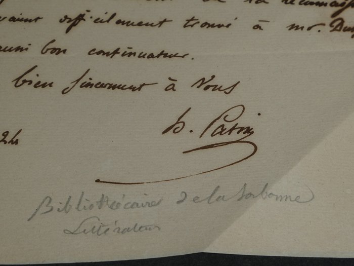 Henri Joseph Guillaume Patin - Lettre autographe signée - 1826