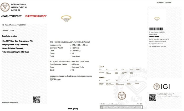 Ring - 18 kraat Gulguld -  1.57ct. tw. Diamant (Natur) - Diamant