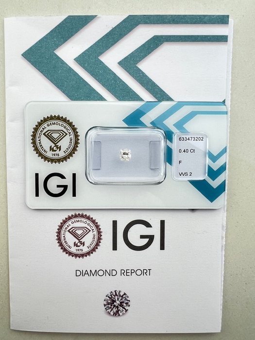 Ingen mindstepris - 1 pcs Diamant  (Natur)  - 0.40 ct - Pude - F - VVS2 - International Gemological Institute (IGI)