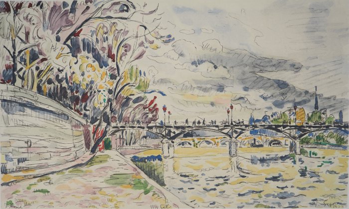 Paul Signac (1863-1935) - Paris : La Passerelle des Arts vue des Quais de la Seine