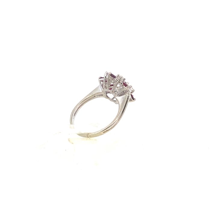 Ring - 14 karat Hvidguld Diamant (Natur)  - Rubin