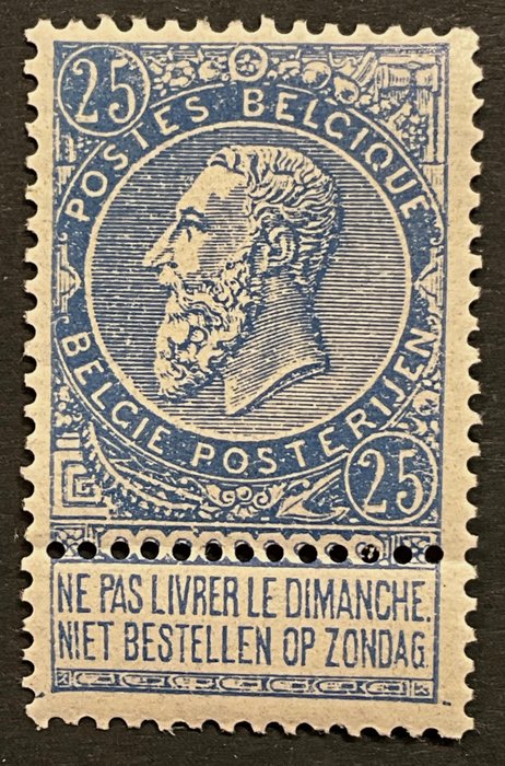 Belgien 1893/1900 - Leopold II Fint skæg - 25c DYB Mørkeblå - MEST FRISK - Smuk Center - OBP 60c