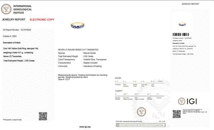 Ingen mindstepris - Ring - 14 karat Gulguld -  2.85ct. tw. Tanzanit - IGI