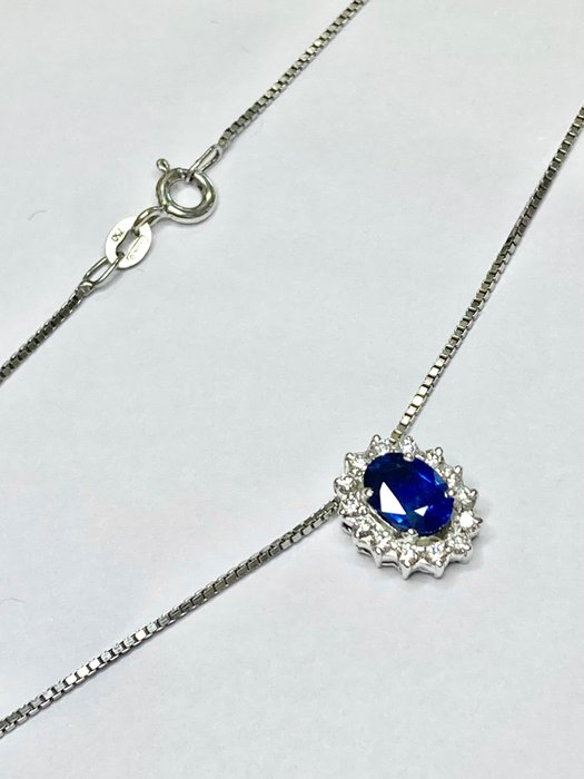 Pala Diamond - Choker halskæde - 18 kraat Hvidguld -  1.40ct. tw. Diamant (Natur)  - Safir - Vidunderlig halskæde