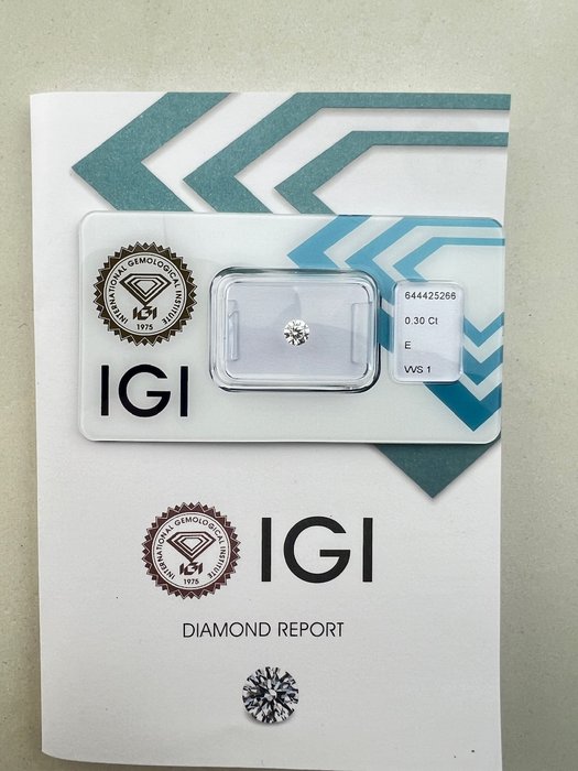 1 pcs Diamant  (Natur)  - 0.30 ct - Rund - E - VVS1 - International Gemological Institute (IGI)