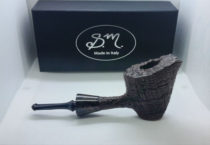 S.M. Pipe - sabbiata billiard nera free handmade - Pipe - Bruyerepibe, ebonit