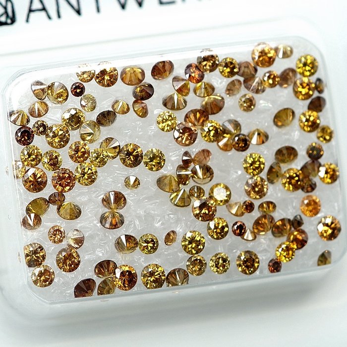 Ingen mindstepris - 119 pcs Diamant  (Farvebehandlet)  - 171 ct - Fancy Gul Orange - I2 VS2 - Gem Report Antwerp (GRA)