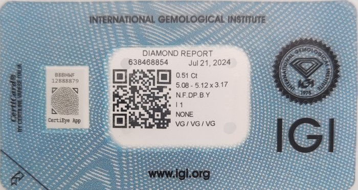 Ingen mindstepris - 1 pcs Diamant  (Naturfarvet)  - 0.51 ct - Rund - Fancy deep Brun Gul - I1 - International Gemological Institute (IGI)