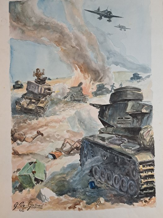 De Gaspari Giovanni - 1 Original colour drawing - La Guerra d'Africa - 1942