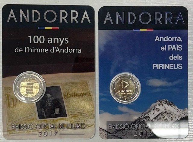 Andorra. 2 Euro 2017 "Hymne d'Andorre" + "Pireneus" (2 monnaies)  (Ingen mindstepris)