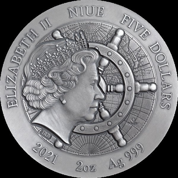 Niue. 5 dollars 2021 Vasa Grand Shipwrecks in a History Antique finish Silver Coin 2 oz