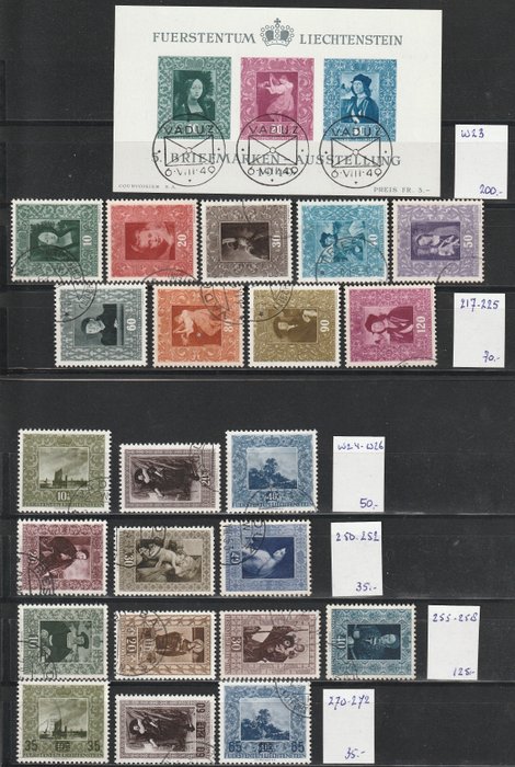 Liechtenstein 1949/1954 - Maleri serie - SBK blok 5, 217-225 e.a.