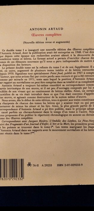 Antonin Artaud - Œuvres complètes. 20 tomes - 1976