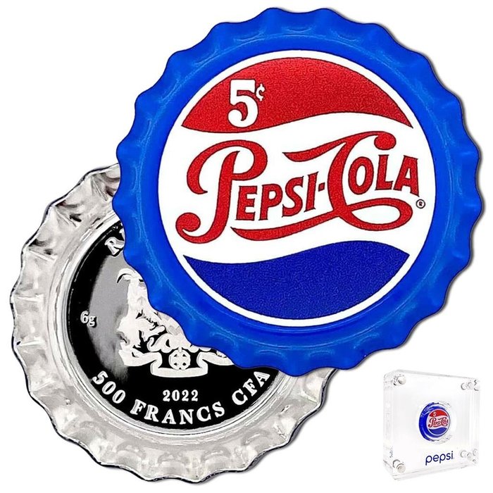 Tchad. 500 Francs 2022 Pepsi® Retro Bottle Cap Shape, 6g (.999)  (Ingen mindstepris)