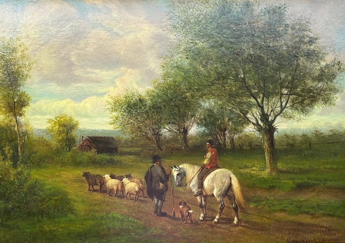 Eugene J Verboeckhoven (1799-1882) und Alexander J Daiwaille (1818-1888) - Landschaft mit Figuren