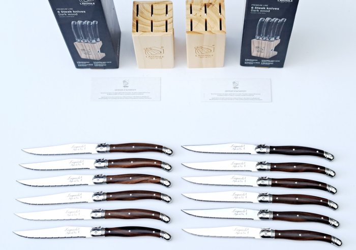 Laguiole - 12x Steak knives - Dark Brown - incl. Certificate of Authentication - Bordknive sæt (12) - Rustfrit stål