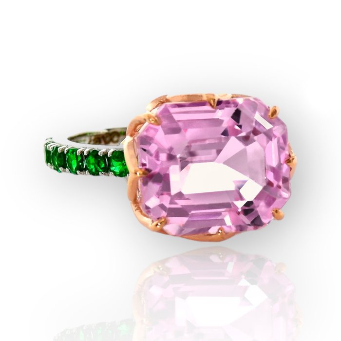 Ingen mindstepris - Ring - 14 karat Hvidguld Rosaguld -  1623ct tw Kunzit - Diaspor - IGI 1526 ct Pink