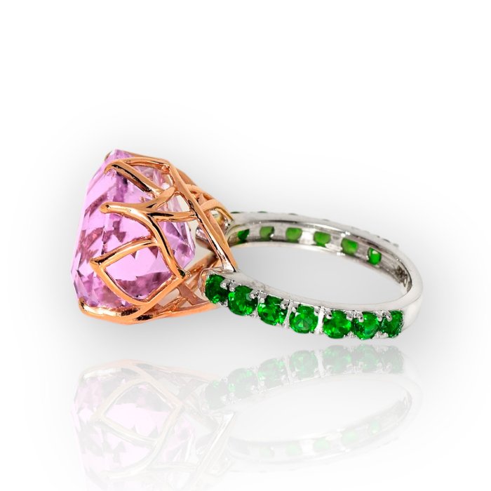 Ingen mindstepris - Ring - 14 karat Hvidguld Rosaguld -  1623ct tw Kunzit - Diaspor - IGI 1526 ct Pink