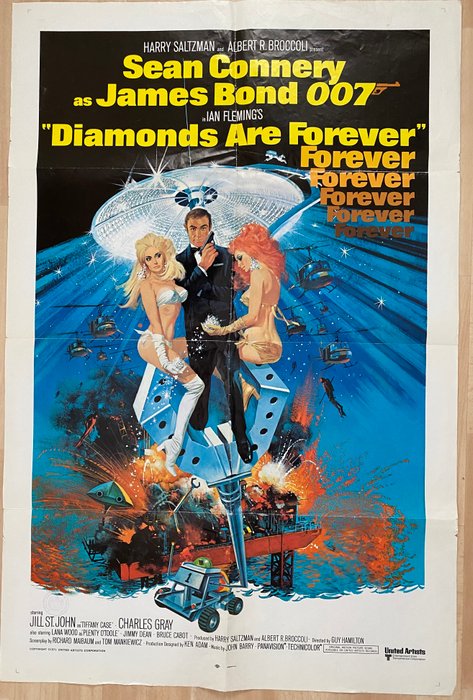 Sean Connery is James Bond 007 in "Diamonds are Forever"  1971 original filmposter.