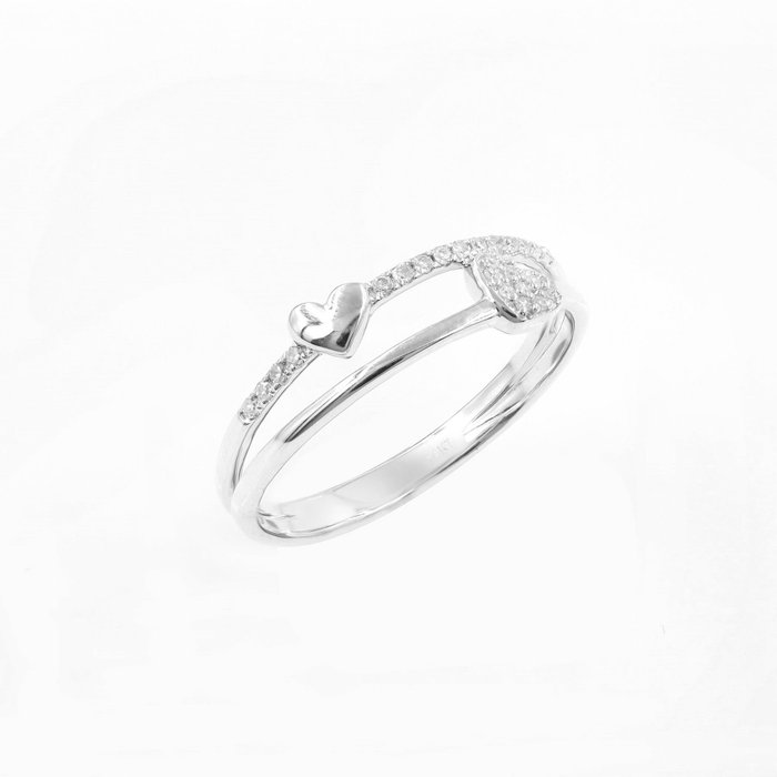 Ingen mindstepris - Ring - 14 karat Hvidguld -  0.08ct. tw. Diamant (Natur)