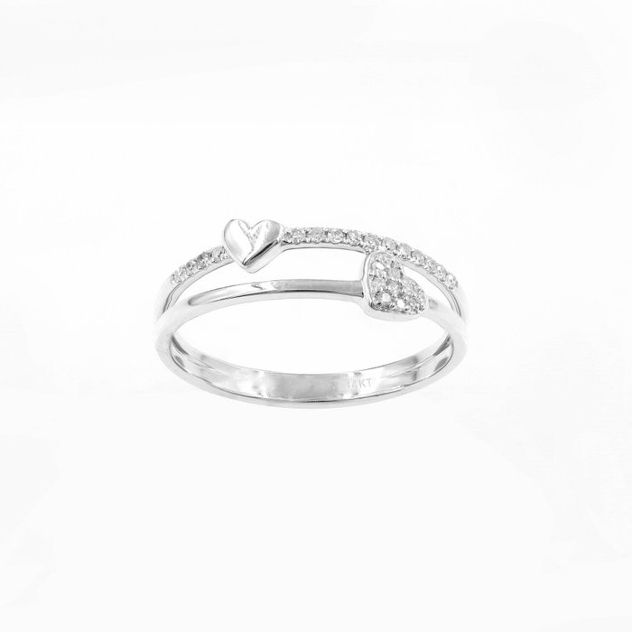 Ingen mindstepris - Ring - 14 karat Hvidguld -  0.08ct. tw. Diamant (Natur)