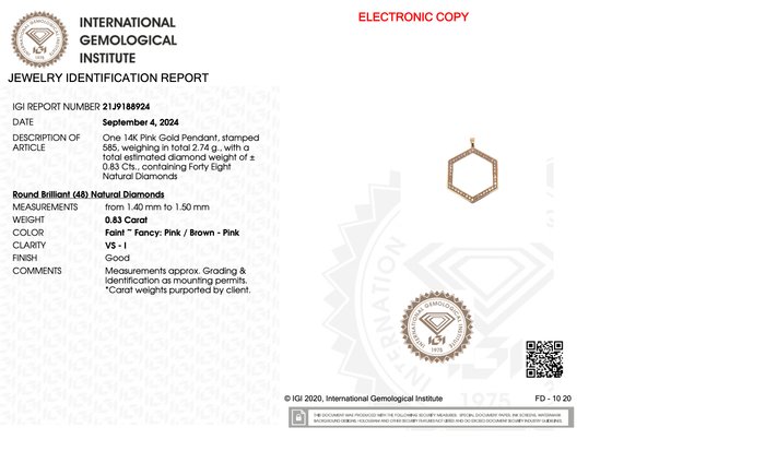 Ingen mindstepris - Vedhæng 14 kt. -  0.83ct. tw. Diamant (Naturfarvet)