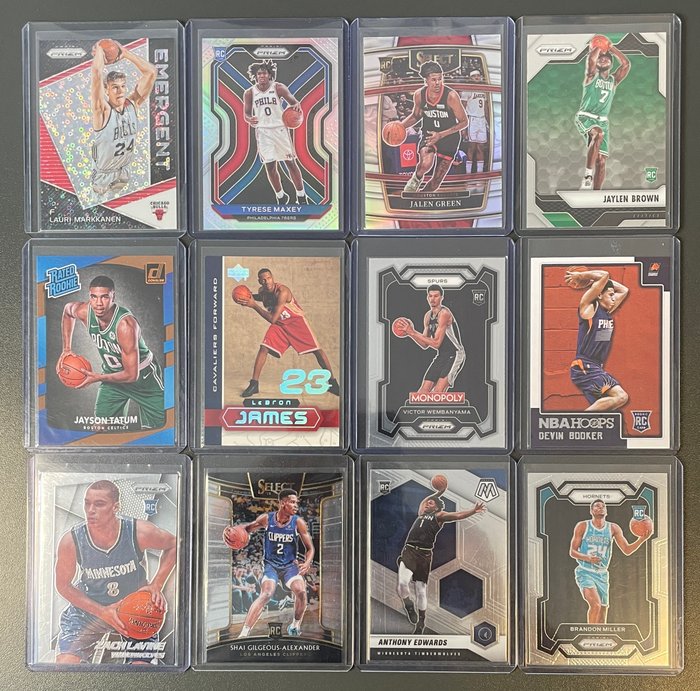 2003-2023 Upper Deck, Prizm, Select Rookie Lot - Lebron, Wemby, Tatum, Maxey Silver, SGA Edwards - 12 Card - Næsten så god som ny (NM)