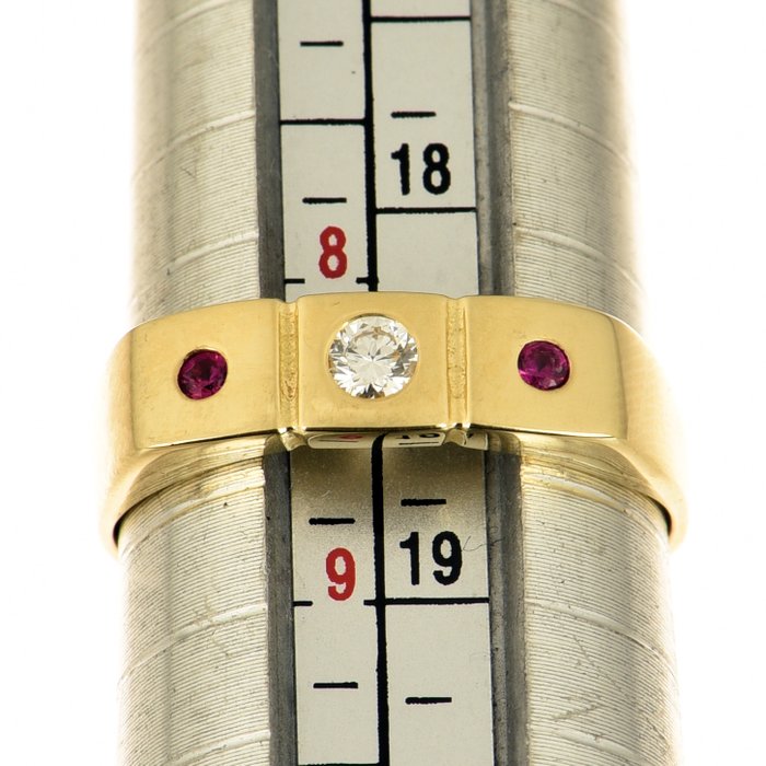 Ring - 18 kraat Gulguld Diamant (Natur)  - Rubin