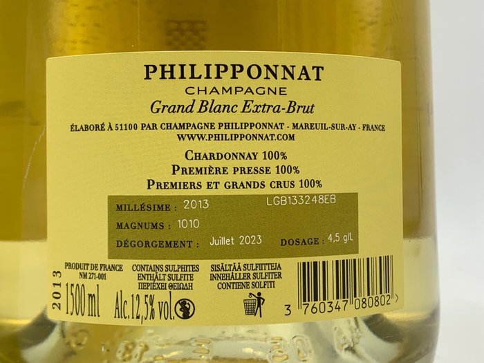 2013 Philipponnat Grand Blanc - Champagne Extra Brut - 1 Magnum (15 L)