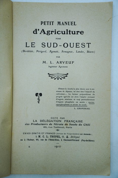 M.L. Arveuf - Petit manuel d'Agriculture pour le sud-ouest, Culture de la vigne dans le Bassin de la Garonne - 1912