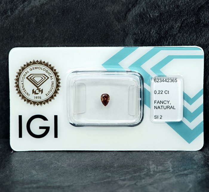 1 pcs Diamant  (Naturfarvet)  - 0.22 ct - Fancy deep Orange nuance Gul - SI2 - International Gemological Institute (IGI)