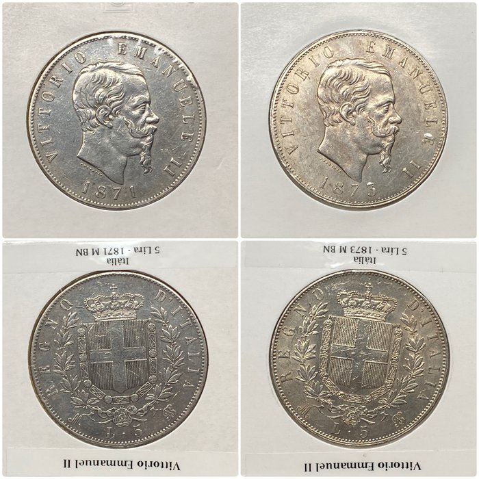 Italien Vittorio Emanuele II di Savoia (1861-1878) 5 Lire 1871/1873 (2 coins)  (Ingen mindstepris)