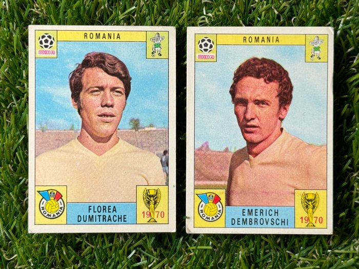 1970 Panini Mexico 70 World Cup Romania - Dumitrache, Dembrovschi (Bisvalida) - 2 Card - Glimrende (EX)