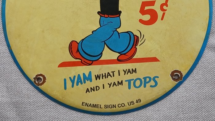 Tegn - Drink Popeye - I Yam what I Yam and I Yam Toppe - Emaljeskilt 30 cm