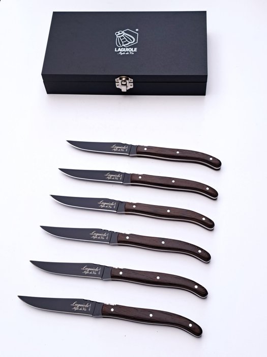 Laguiole - 6x Luxury Steak Knives - Wengé Wood - style de - Bordknive sæt (6) - Rustfrit stål