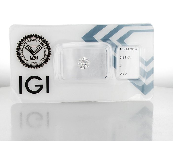 1 pcs Diamant  (Natur)  - 0.91 ct - Rund - J - VS2 - International Gemological Institute (IGI) - a21