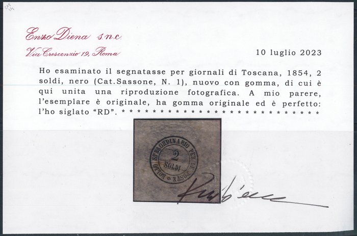 Antikke Italienske Stater - Toscana  - Udvalg af 9 forskellige eksemplarer + porto for aviser n. 1 Cert - Sassone n. 4-5-6-7-8-14-15-18-20 + S.G. n. 1