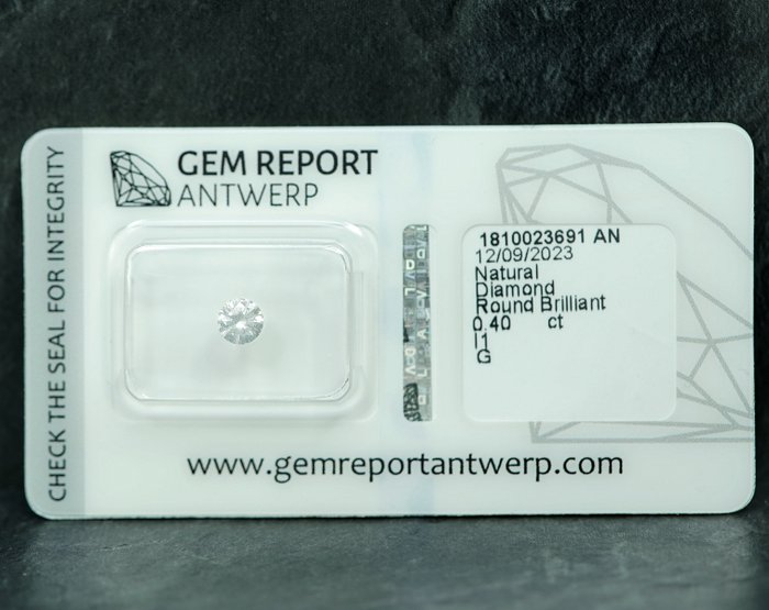 1 pcs Diamant  (Natur)  - 0.40 ct - G - I1 - Gem Report Antwerp (GRA)