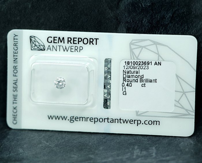 1 pcs Diamant  (Natur)  - 0.40 ct - G - I1 - Gem Report Antwerp (GRA)