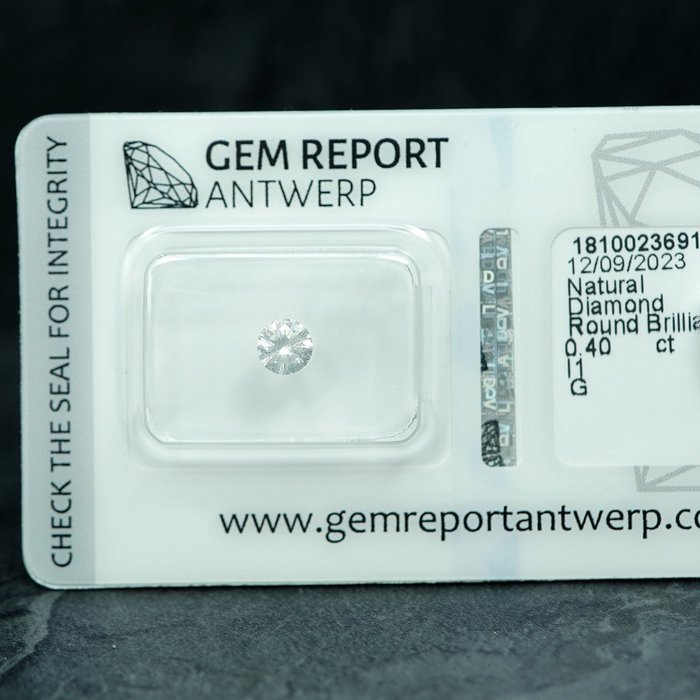 1 pcs Diamant  (Natur)  - 0.40 ct - G - I1 - Gem Report Antwerp (GRA)