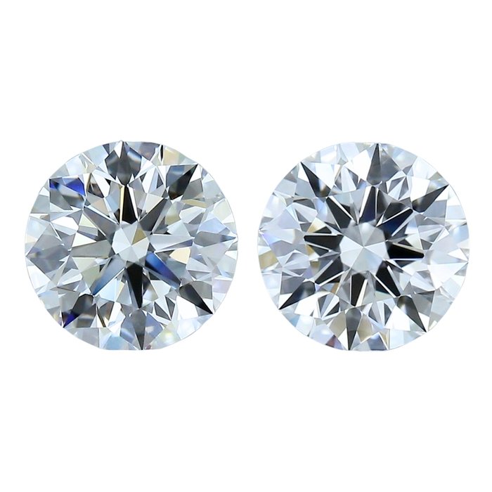 2 pcs Diamant  (Natur)  - 2.02 ct - Rund - G - VVS1 - Gemological Institute of America (GIA)