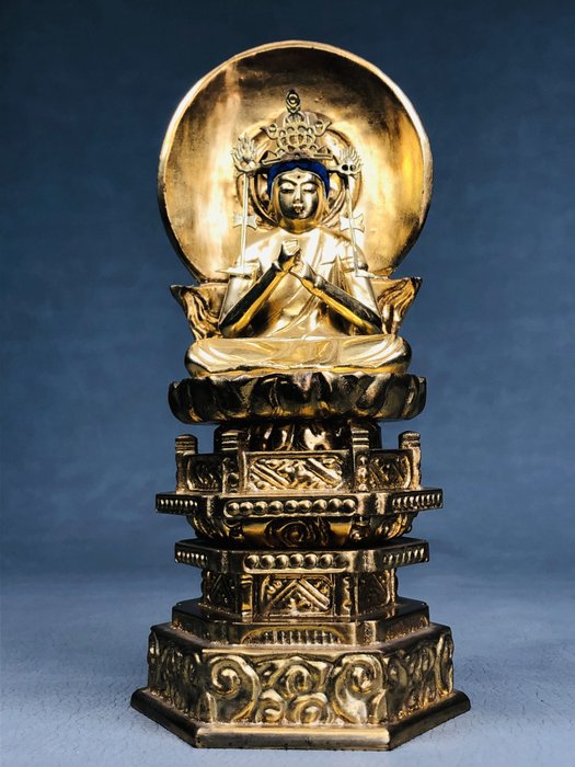 Buddha Amitabha seated statue of 阿弥陀如来坐像 Amida Nyorai - Statue Træ, Guld lakeret - Japan  (Ingen mindstepris)