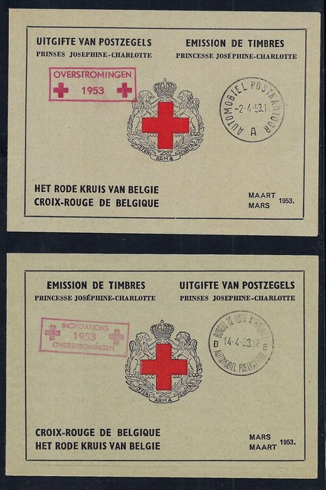 Belgien 1953 - Hæfter "Prinsesse Joséphine-Charlotte" med særligt rødt stempel Røde Kors (STAMPET) - OBP/COB 914Ab/14Bb