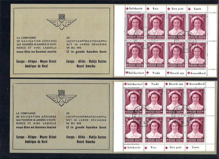 Belgien 1953 - Hæfter "Prinsesse Joséphine-Charlotte" med særligt rødt stempel Røde Kors (STAMPET) - OBP/COB 914Ab/14Bb