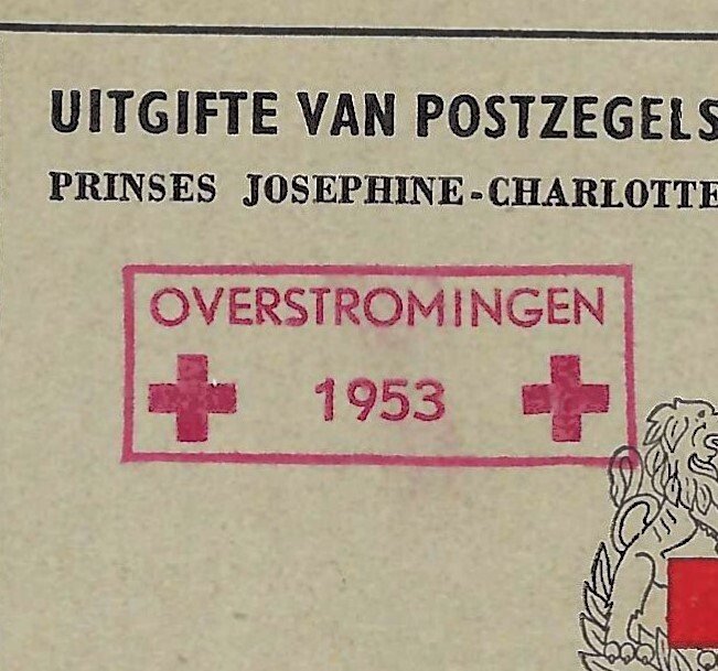 Belgien 1953 - Hæfter "Prinsesse Joséphine-Charlotte" med særligt rødt stempel Røde Kors (STAMPET) - OBP/COB 914Ab/14Bb