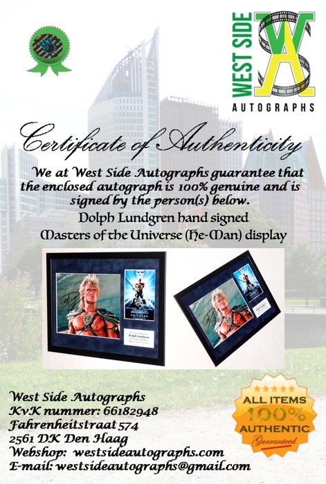 Masters of the Universe - Dolph Lundgren (He-Man) Framed, signed + Certificate of Authenticity