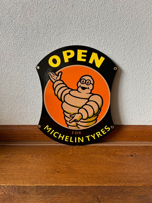 OPEN FOR MICHELIN TYRES - MICHELIN TYRES - Emaljeskilt - Billboard - Emalje, Metal