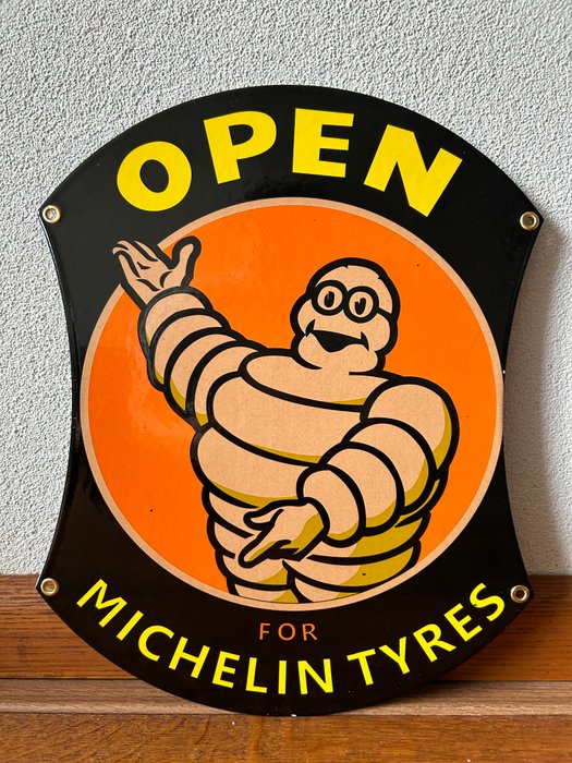 OPEN FOR MICHELIN TYRES - MICHELIN TYRES - Emaljeskilt - Billboard - Emalje, Metal