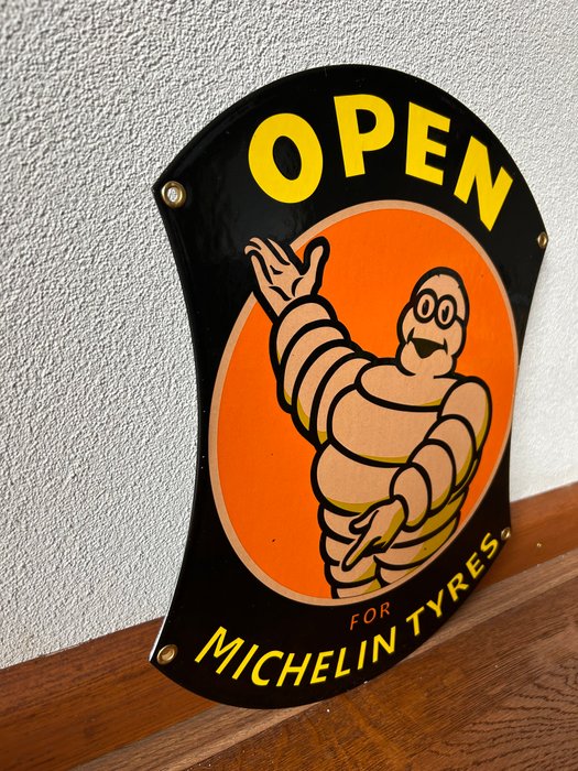 OPEN FOR MICHELIN TYRES - MICHELIN TYRES - Emaljeskilt - Billboard - Emalje, Metal